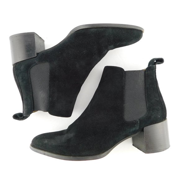 EVERLANE Black Suede Leather Block Heel Chelsea Ankle Boots 7 - Picture 5 of 9